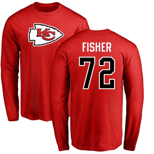 Men Kansas City Chiefs #72 Fisher Eric Red Name and Number Logo Long Sleeve T-Shirt